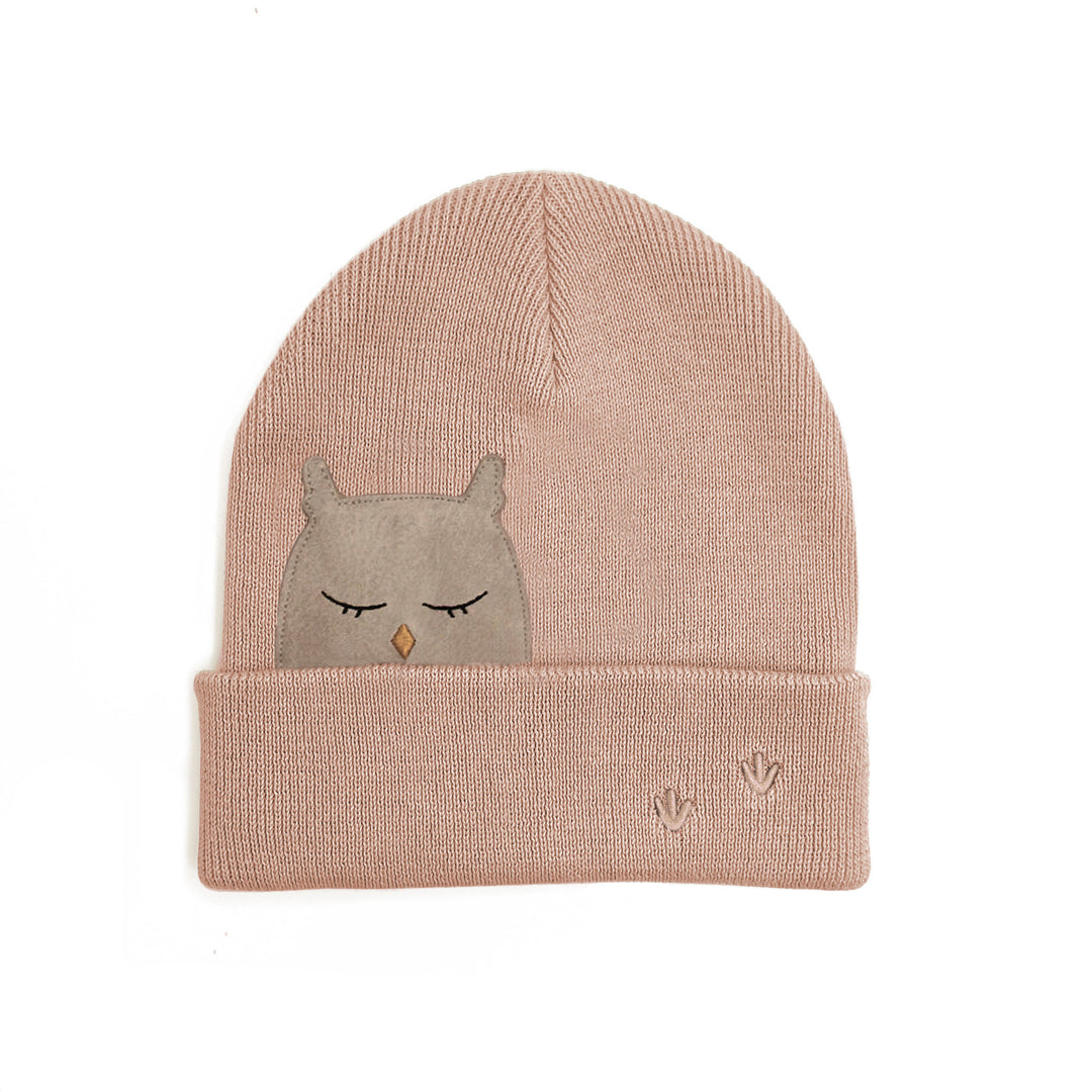 Mütze Kids Rose Quartz mit Eule in Feinstrick