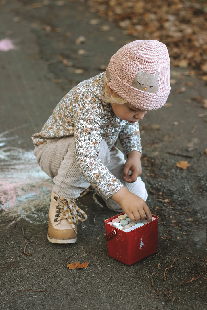 Mütze Kids Rose Quartz mit Eule in Grobstrick