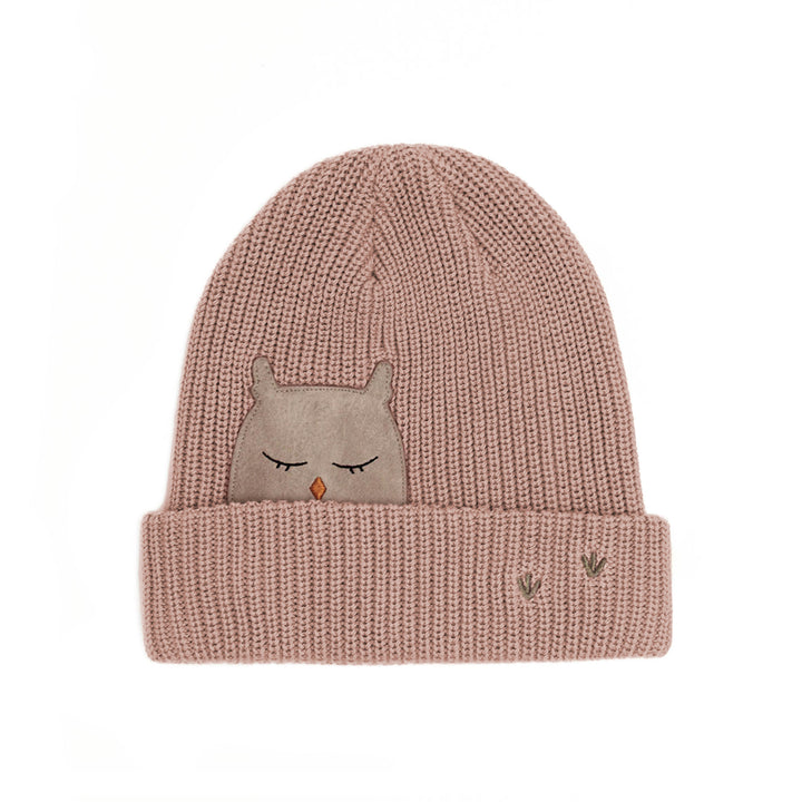 Mütze Kids Rose Quartz mit Eule in Grobstrick