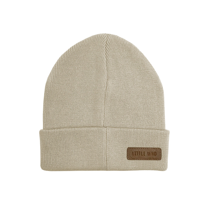 Mütze Kids Sandbeige mit Bär in Feinstrick